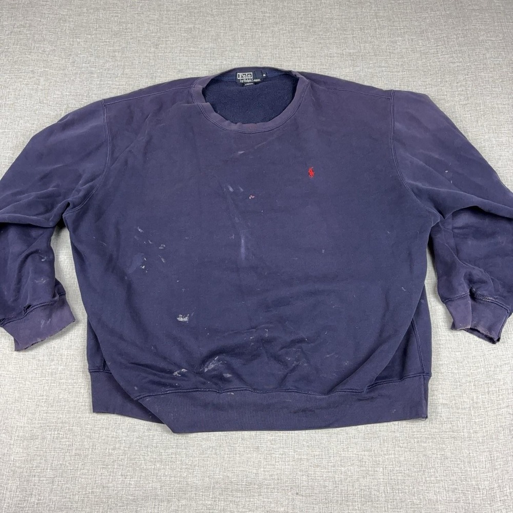 Vintage Polo Ralph Lauren Sweatshirt Mens XL Blue Crewneck Pullover Fleece Paint
